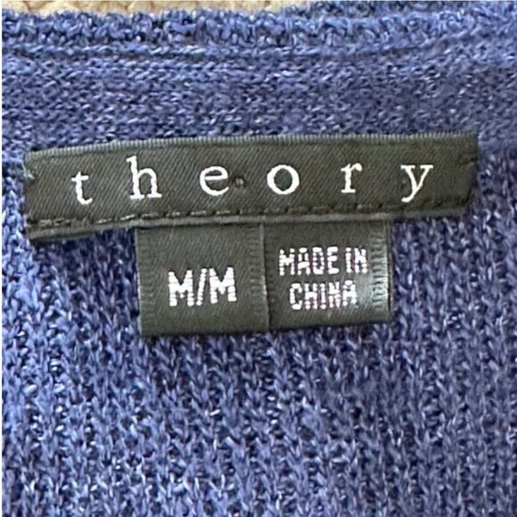 Theory Blue Isisa Ruffled Linen Blend Vest Cardigan Size Medium - Picture 9 of 11